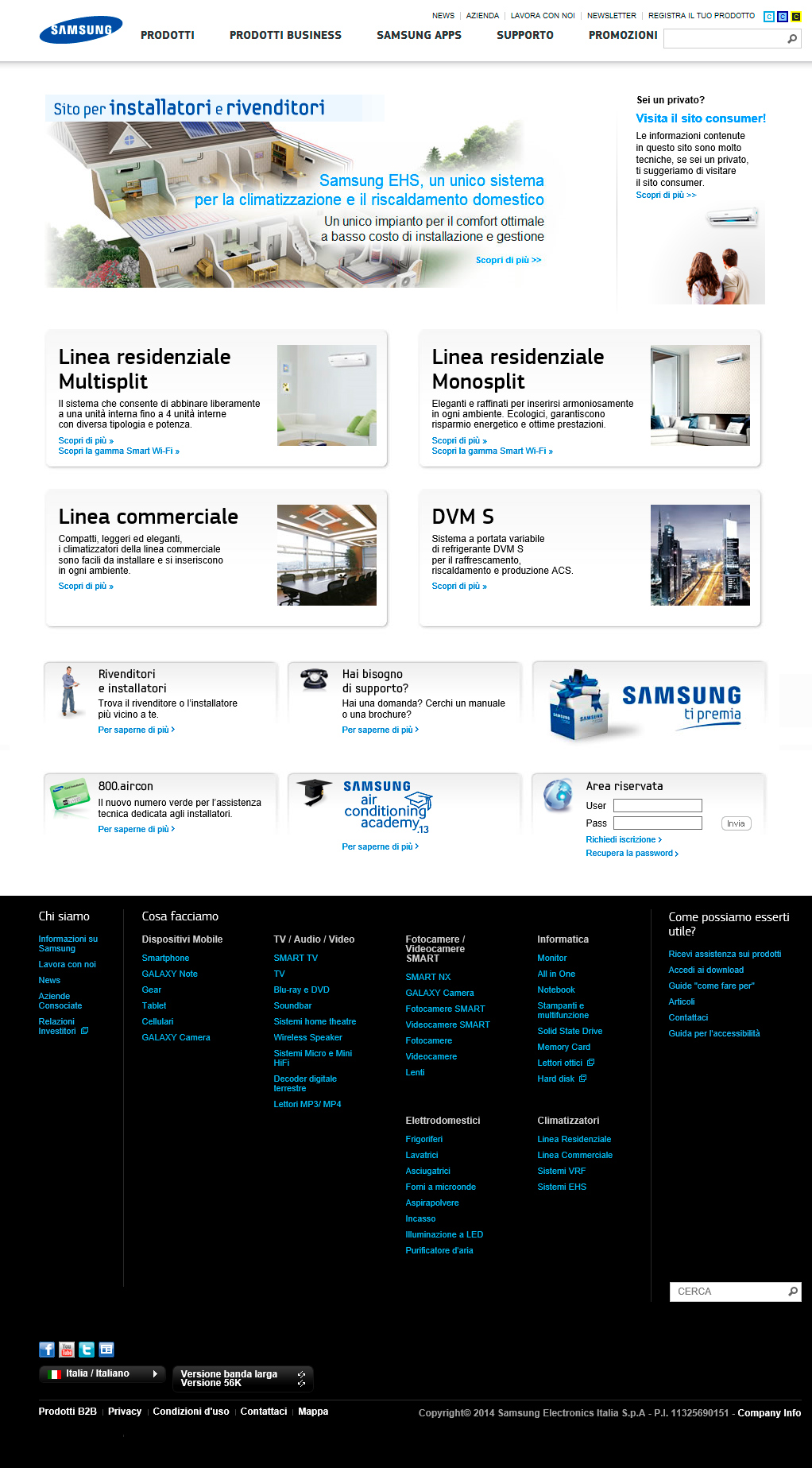 Samsung - Sito climatizzazione, homepage