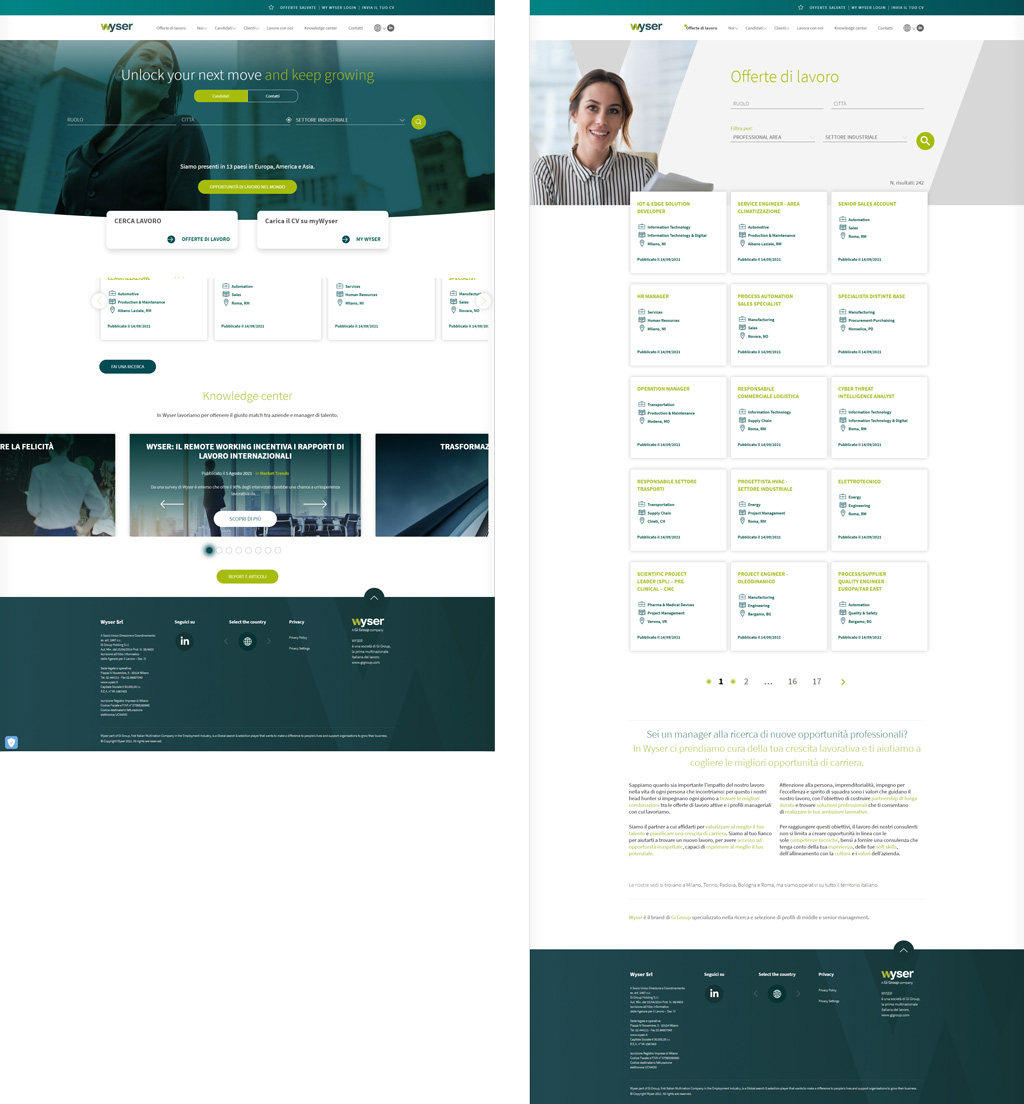 Sito internet Wyser Search home page e offerte lavoro