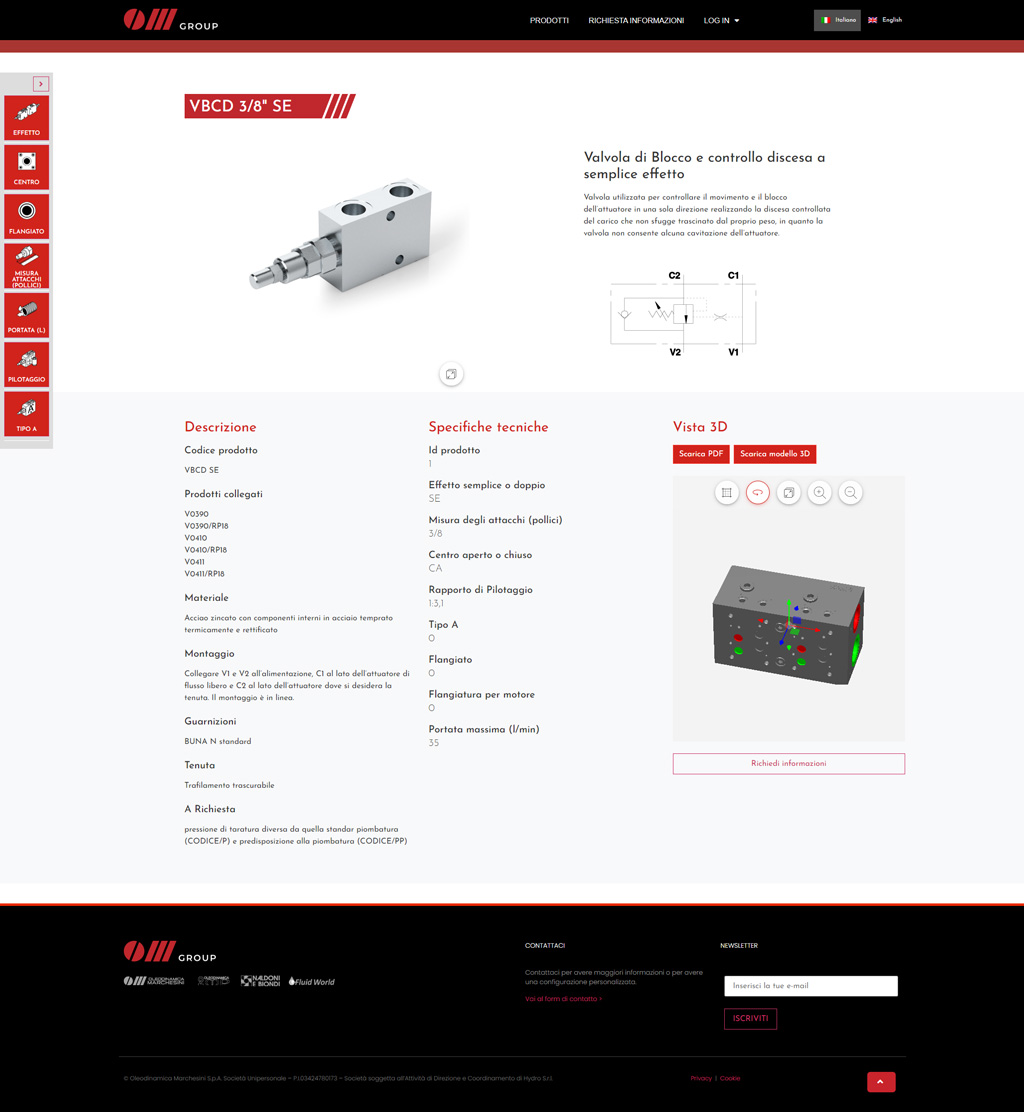 Oleodinamica Marchesini configuratore prodotti online, pagina prodotto