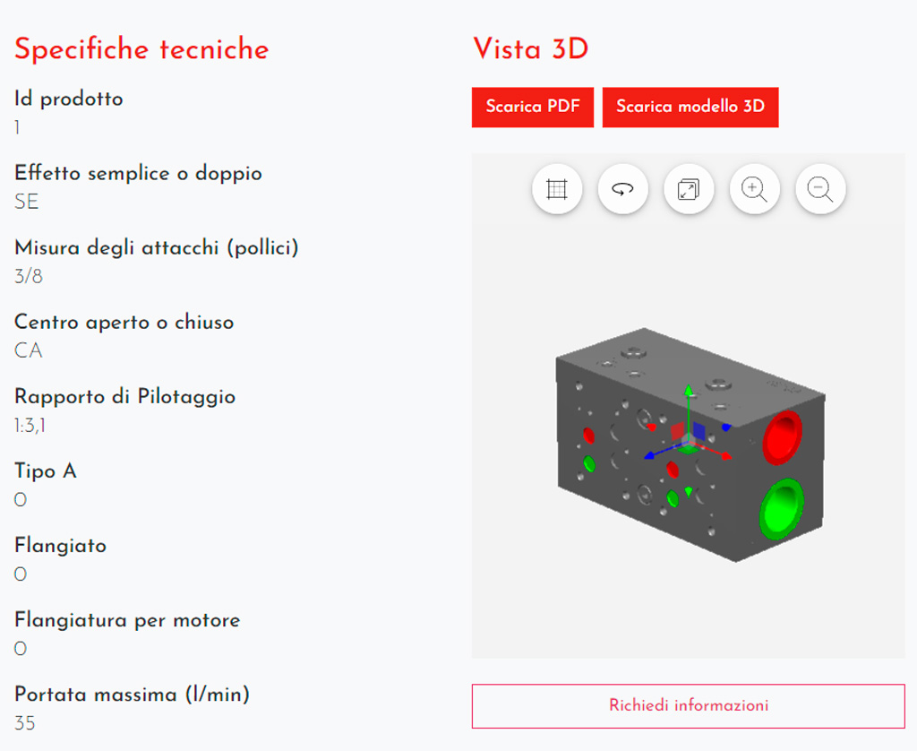 Oleodinamica Marchesini configuratore prodotti, visualizzatore 3D