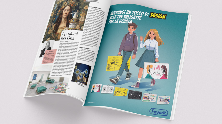 Campagna stampa Favorit su periodici nazionali soggetto cartellette di design